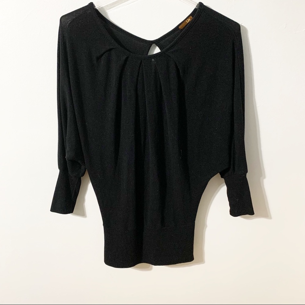 Ya Los Angeles Scoop Neck Sweater Keyhole Back Gathered Front Bat Wing Sleeve 🖤